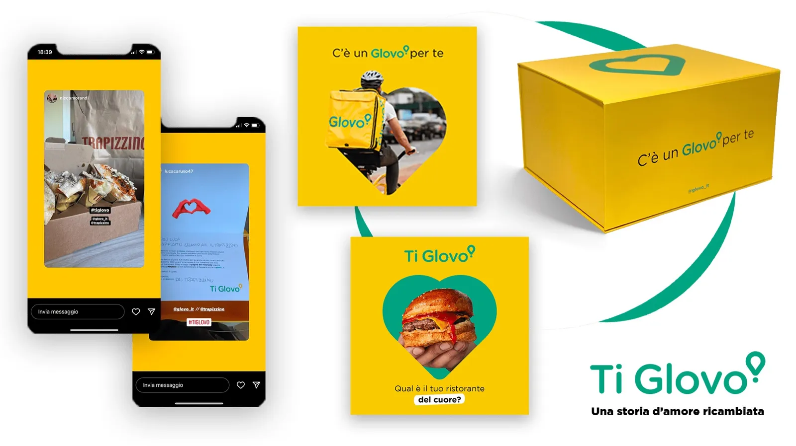 'Ti Glovo' social creative and branded surprise box, with user-generated Instagram stories